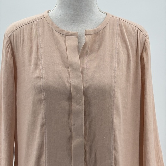 Vince Linen Blend Drop Waist Pleated Skirt Dress in Peach - Size 8 - Picture 2 of 7